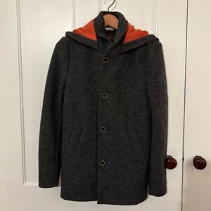 The Normal Brand Charcoal Pea Coat with Orange Hood